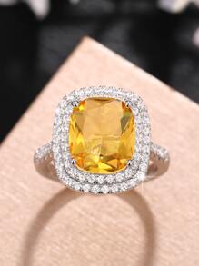 Cubic Zirconia Decor Ring - Yellow - View 2