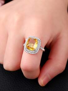 Cubic Zirconia Decor Ring - Yellow - View 3