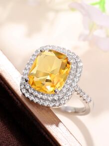 Cubic Zirconia Decor Ring - Yellow - View 5