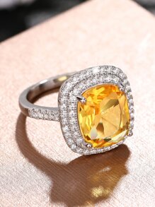 Cubic Zirconia Decor Ring - Yellow - View 6