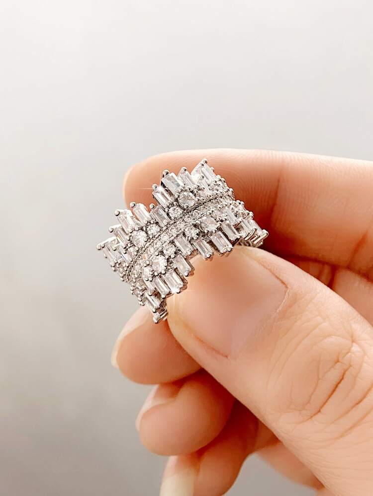 1pc Gorgeous Cubic Zirconia Ring For Women For Valentine's Day Gift Wedding Jewelry