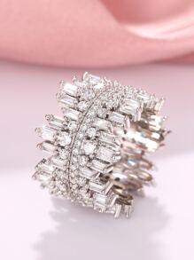 1pc Gorgeous Cubic Zirconia Ring For Women For Valentine's Day Gift Wedding Jewelry - Silver - View 3