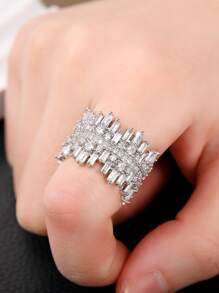1pc Gorgeous Cubic Zirconia Ring For Women For Valentine's Day Gift Wedding Jewelry - Silver - View 4