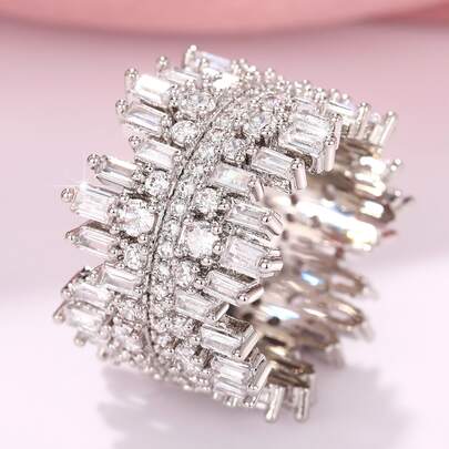 1 件华丽方晶锆石戒指，适合女士，情人节礼物，结婚珠宝