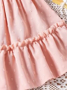 Toddler Girls Swiss Dot Puff Sleeve Ruffle Hem Dress - Pink - View 4