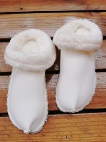 Unisex Autumn/Winter Dismountable Plush White Clogs With Full Insole, Keep Warm (It Is Recommended To Choose One Size Up) - White - View 5