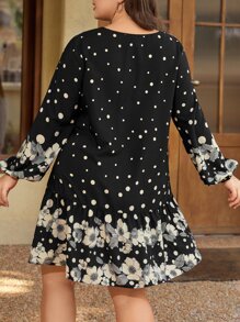 EMERY ROSE Đầm Plus Size Viên lá sen Hoa Chấm bi Boho - màu đen - Xem 2