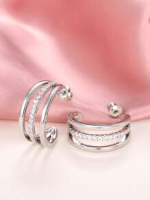 Cubic Zirconia Decor Cuff Hoop Earrings - Silver - View 8