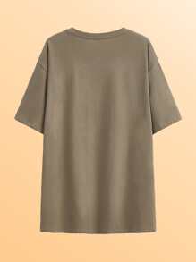 Jasmine Lim Slogan Cartoon Graphic Drop Shoulder Tee - Mocha Brown - View 2