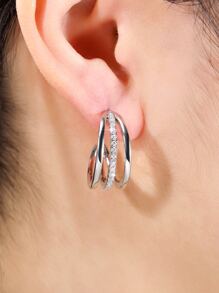 Cubic Zirconia Decor Cuff Hoop Earrings - Silver - View 11