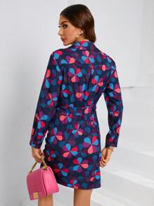 SHEIN LUNE All Over Print Knot Side Wrap Dress - Multicolor - View 2