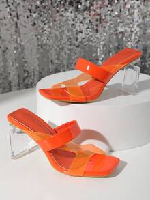 Clear Sculptural Heeled Mule Sandals - Orange - View 5