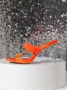 Clear Sculptural Heeled Mule Sandals - Orange - View 6