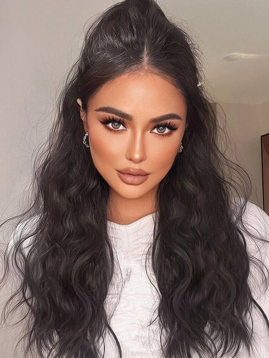 Long Curly Ponytail Synthetic Hair Extension With Claw - Black - View 1