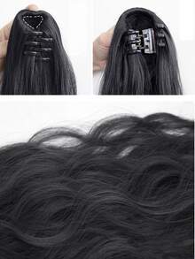 Long Curly Ponytail Synthetic Hair Extension With Claw - Black - View 4