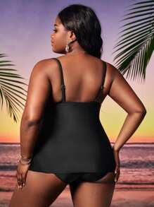 Plus Size Necklace Print Swim Dress Summer Beach - Black - View 2