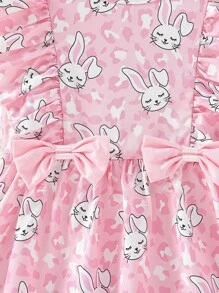 Toddler Girls Rabbit Print Ruffle Trim Bow Front Dress - Pink - View 4