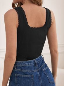 SHEIN Frenchy 蕾絲邊前抽繩背心上衣 - 黑色 - 查看 6