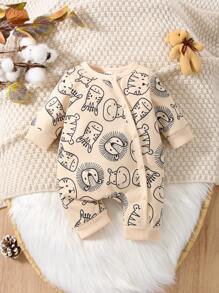 Baby Boy Cartoon Graphic Jumpsuit - Apricot - View 1