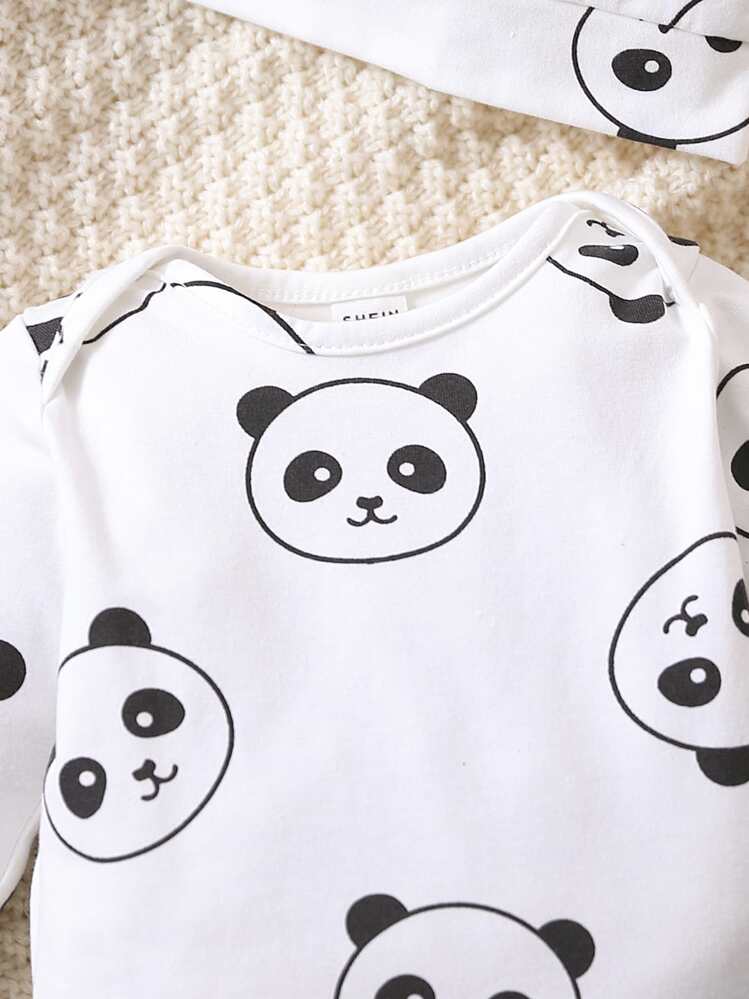 SHEIN Nouveau-né Bébé Garçon Body Imprimé Panda & Pantalon - Noir et Blanc - Voir 3