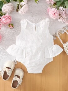 嬰兒提花荷葉邊後鎖孔連體衣 - 白色 - 查看 2