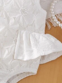 嬰兒提花荷葉邊後鎖孔連體衣 - 白色 - 查看 4