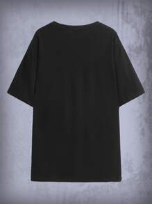 Ilustrata J-Fashion Camiseta de hombros caídos con estampado de letra y dibujos animados - Negro - Ver 2