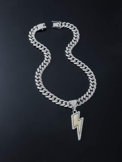 時尚流行男士水鑽閃電吊飾項鍊合金適合珠寶禮物和時尚外觀