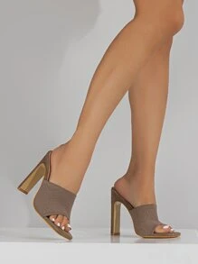 極簡粗跟穆勒涼鞋 - 棕色 - 查看 1