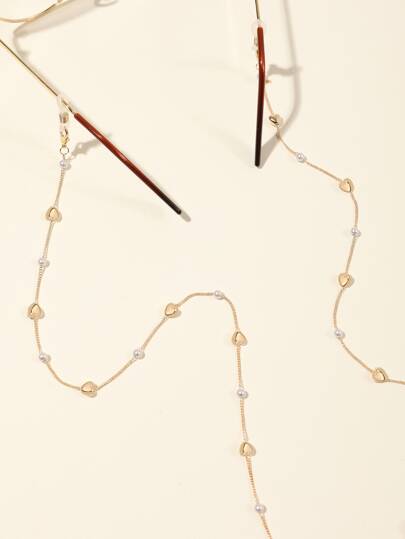 1pc Fashionable Elegant Pearl Heart Eyeglasses Chain Accessory