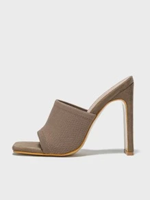 極簡粗跟穆勒涼鞋 - 棕色 - 查看 3