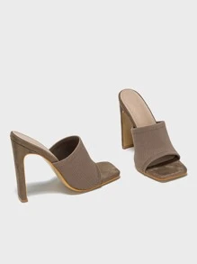 極簡粗跟穆勒涼鞋 - 棕色 - 查看 4