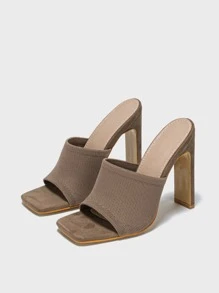 極簡粗跟穆勒涼鞋 - 棕色 - 查看 5