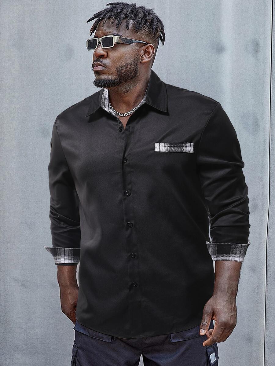 Manfinity Men Plus Plaid Button Up Shirt - Black - View 1