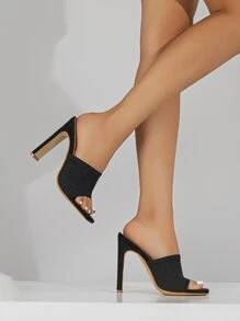 女士極簡粗跟穆勒優雅夏天高跟涼鞋 - 黑色 - 查看 2