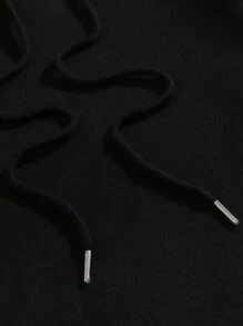 SHEIN EZwear Butterfly & Letter Graphic Drawstring Thermal Lined Hoodie - Black - View 5