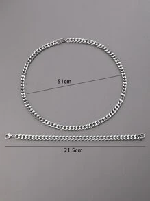 Men Minimalist Bracelet & Necklace - Silver - View 5