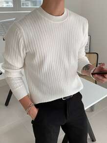 DAZY Men Solid Ribbed Knit Jumper - White - View 2