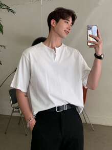 DAZY 男士棉半排扣T恤 - 白色 - 查看 3