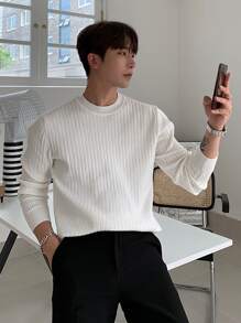 DAZY Men Solid Ribbed Knit Jumper - White - View 3