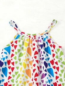 Toddler Girls Heart Print Ruffle Hem Cami Dress - Multicolor - View 3
