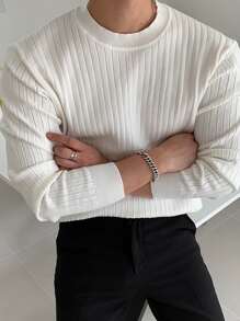 DAZY Men Solid Ribbed Knit Jumper - White - View 4