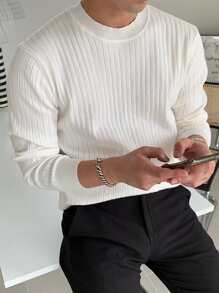 DAZY Men Solid Ribbed Knit Jumper - White - View 5