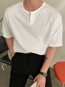 DAZY 男士棉半排扣T恤 - 白色 - 查看 5