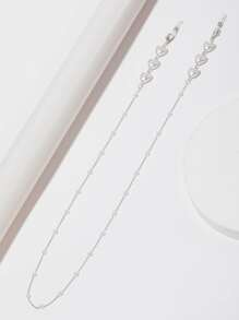 Faux Pearl Heart Decor Glasses Chain - White - View 2