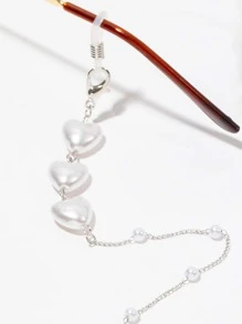 Faux Pearl Heart Decor Glasses Chain - White - View 3