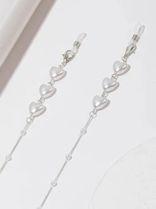 Faux Pearl Heart Decor Glasses Chain - White - View 4