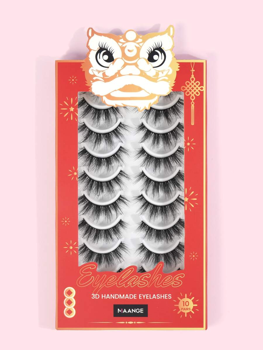 Maange自然10對全假睫毛,蓬鬆細身的漫畫假睫毛,旅行必備品 - 黑色 - 查看 1