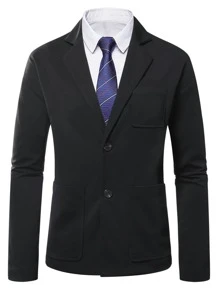 Manfinity Men 1pc Lapel Neck Pocket Patched Blazer - Black - View 5