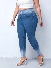 Plus Ombre Print Skinny Jeans - Multicolor - View 3